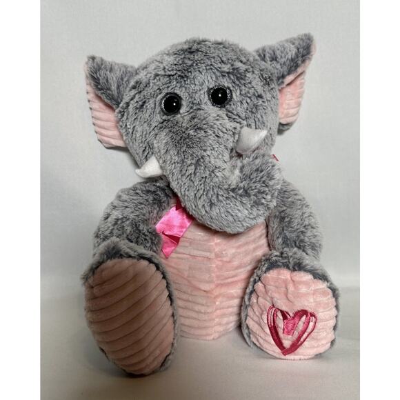 15" Elephant with Bow, Plush Toy, Doll, Stuffed Animal, Kellytoy, Valentine's - Picture 1 of 8